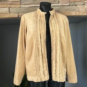 Coldwater Creek Faux Suede Lightweight Jacket Western Fall Ruffle Chic Tan PL